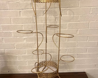 Vintage Mid Century Modern Gold Metal Atomic Plant stand  Stand Retro Mod 1960's  FREE SHIPPING