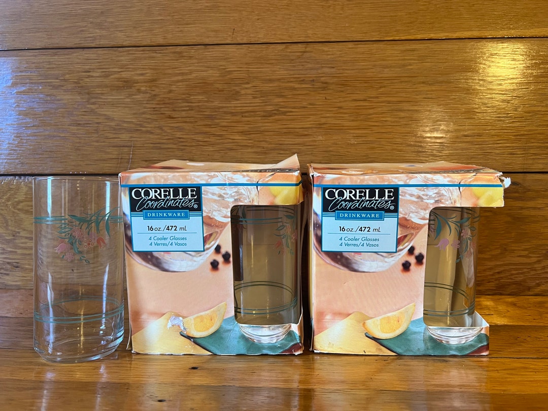 Corelle Box 2 Boxes of New Corelle Coordinates Drinking Glasses Pink Tulips 1999 - Etsy