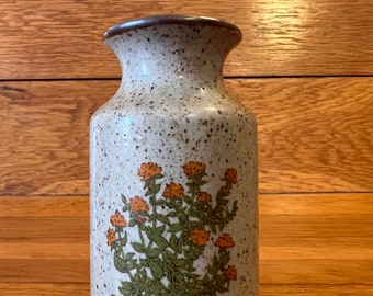 Vintage Takahashi Pottery Bud Vase Miniature 4” orange flowers