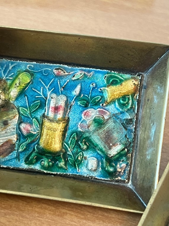 Vintage Trio of Enamel over copper cigarette box … - image 3