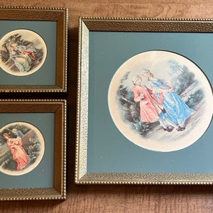 Set of 3 Vintage Victorian Pictures Wall Hangings framed French Limoges