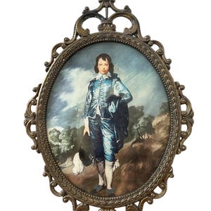 Vintage framed Florentine Blue Boy wall hanging decor metal frame