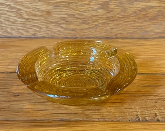 Vintage Anchor Hocking Soreno glass ashtray yellow amber mid century 4 1/2”