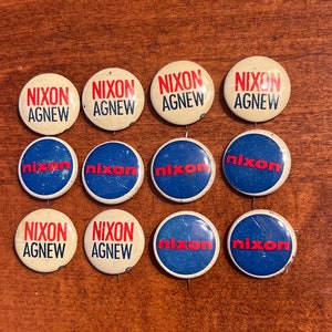 12 Vintage Nixon political pin-back buttons Richard Nixon Nixon/Agnew presidential campaign president