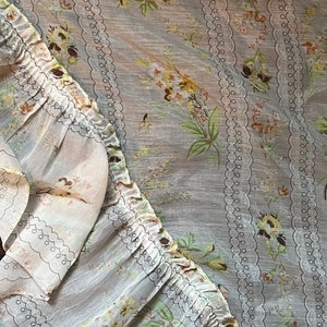 Set of 2 vintage floral curtains sheer 1980’s blue yellow flowers 30x36