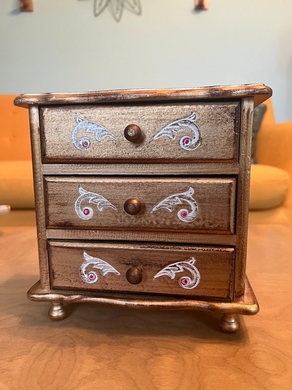 Vintage Wooden Florentine Jewelry Music Box 3 drawer … Gem