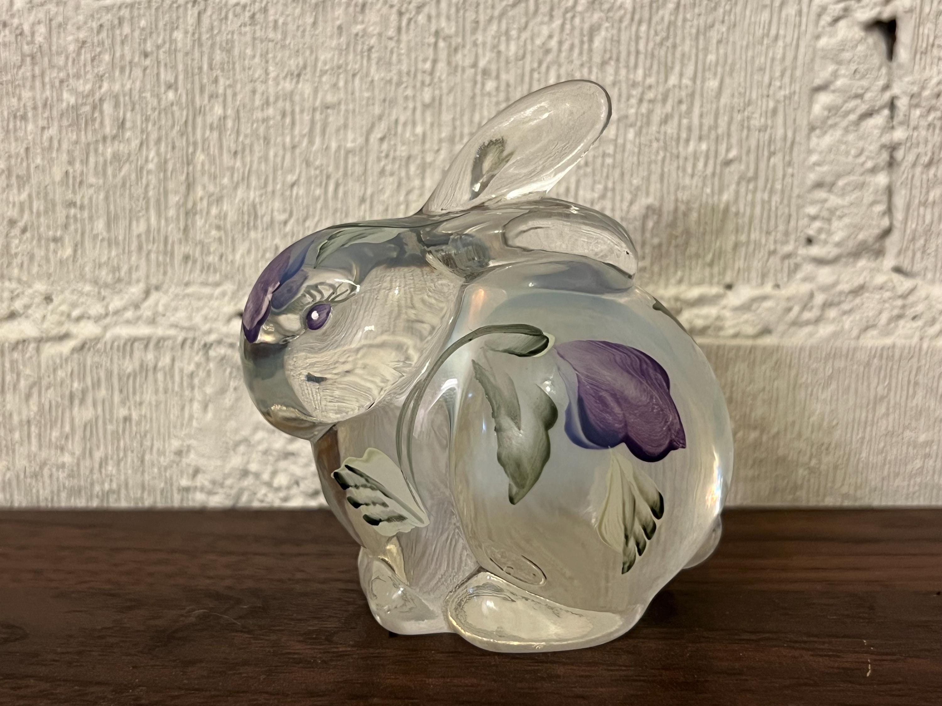 フェントン ハンドメイド ガラスうさぎ Fenton Art Glass Opalescent Rabbit Bunny with Flowers Signed