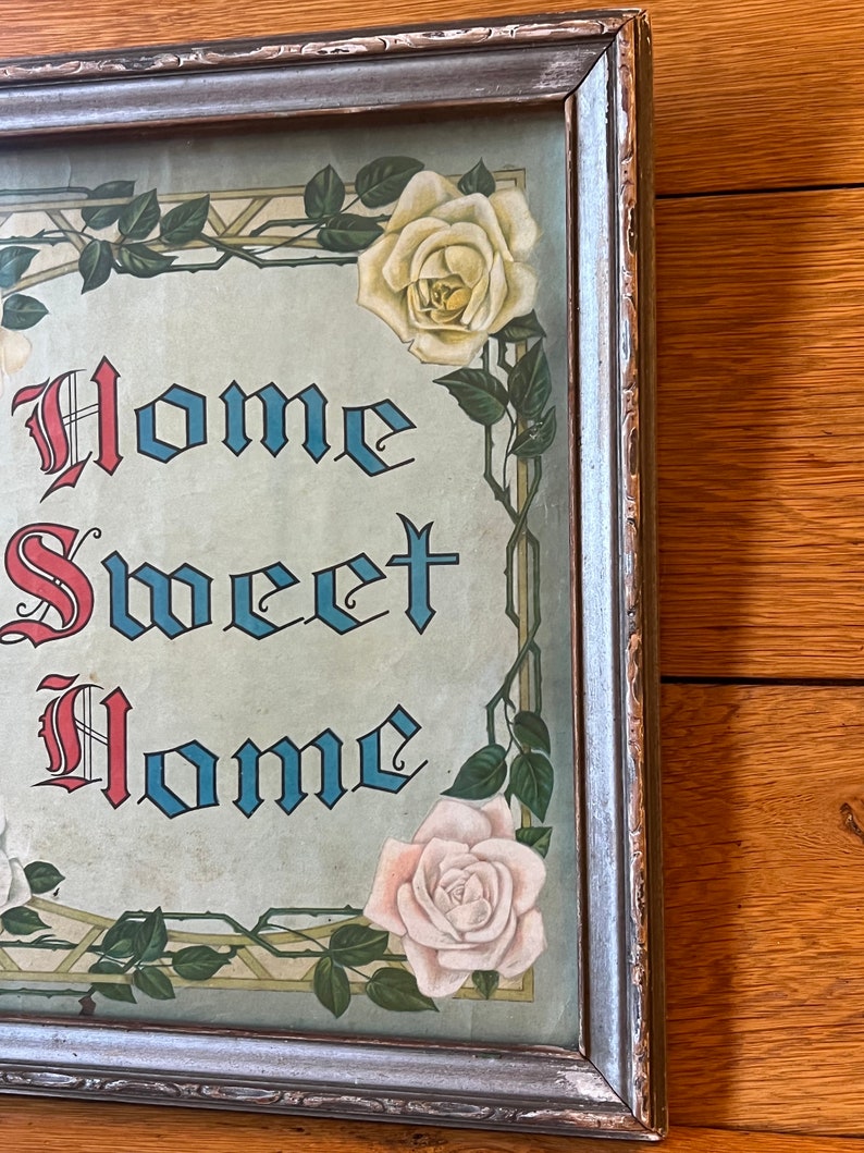 Antique home sweet home framed picture mother child image 4