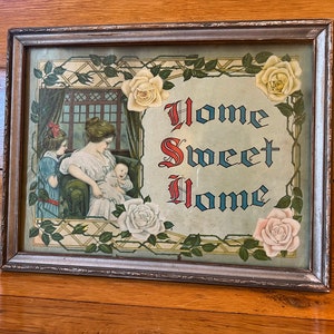 Antique home sweet home framed picture mother child image 1