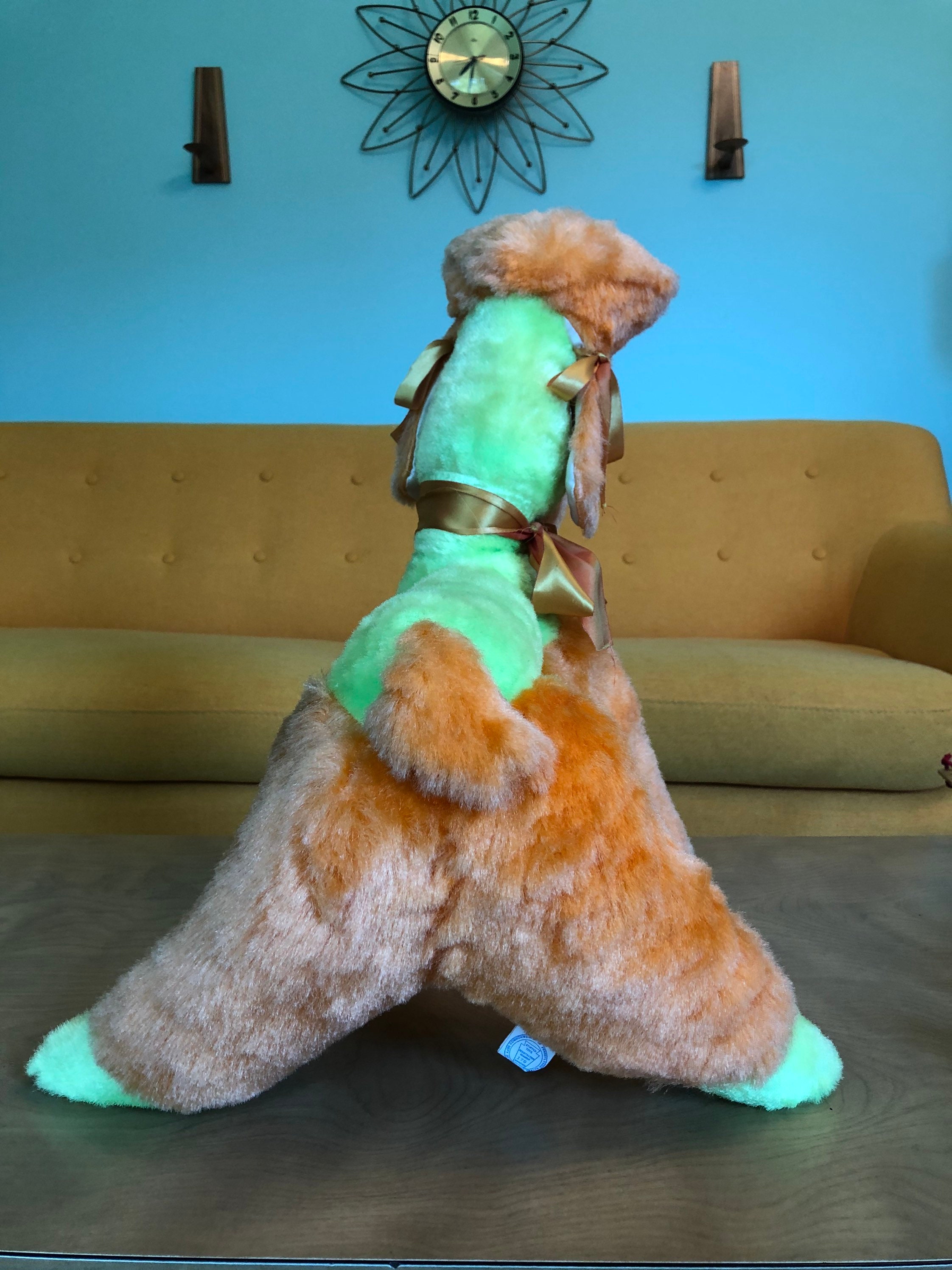 Large Vintage 1960s Plush Poodle Stuffed Animal Toy Orange