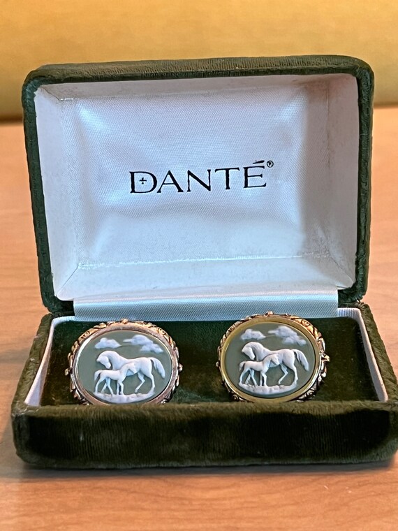 Boutons De Manchette Vintage DANTE 2117 - Ton Argenté Et Vert