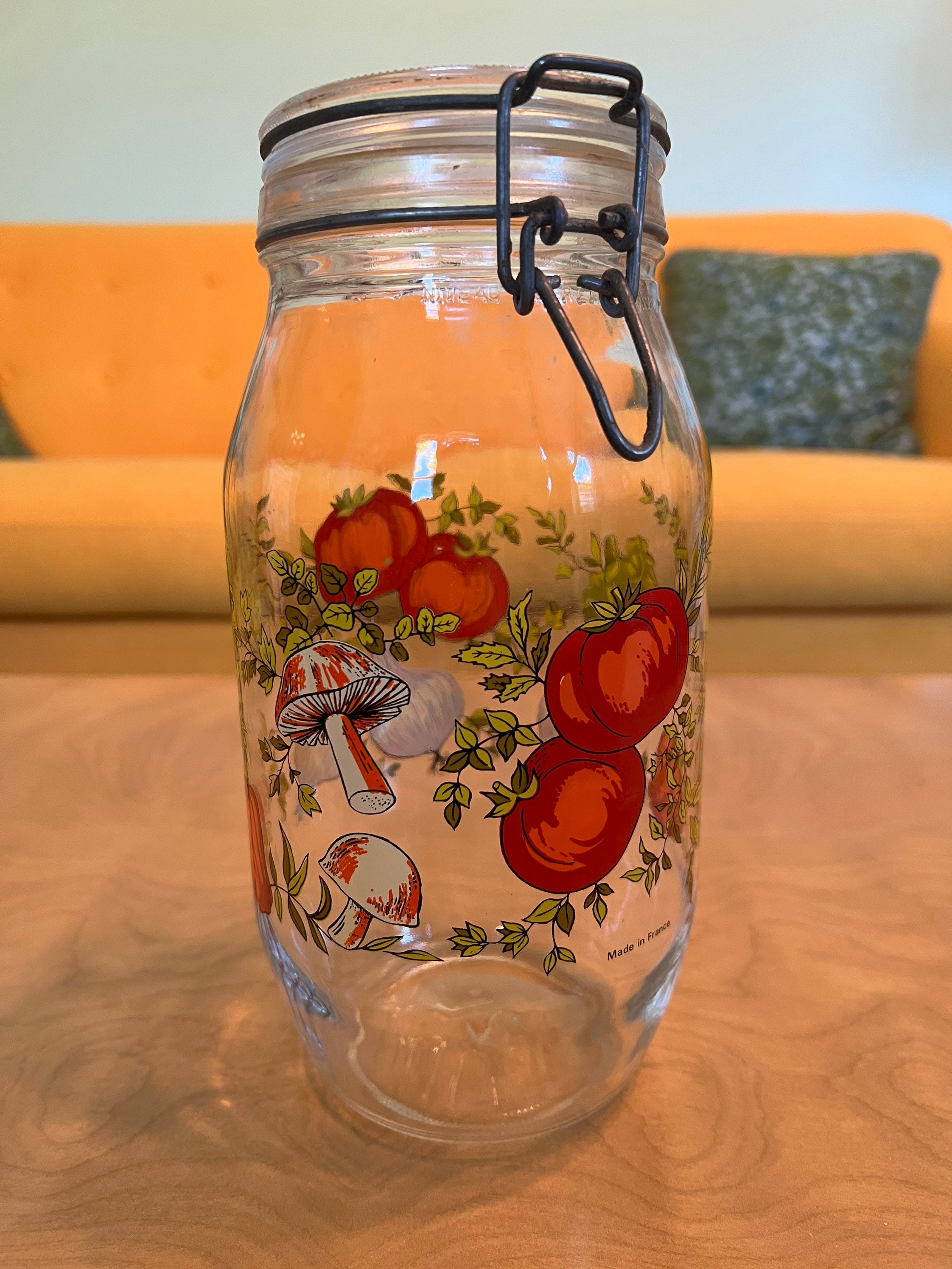 10 Vintage Glass Storage Jar Mushroom & Tomato Canister ARC FRANCE 2L