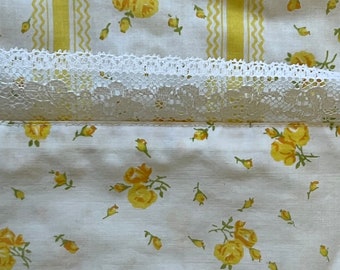 Vintage Yellow White Floral Rose Pillowcase Bedding old linens Montgomery Ward