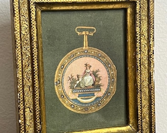 Vintage Florentine made in Italy small picture of pocket watch looking design on fabric