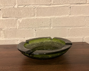 Mid century vintage green large soreno glass ashtray old retro