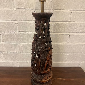 Vintage Wooden Hand carved Bali Tiki Lamp