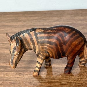 Vintage wooden okapi figurine animal safari zebra