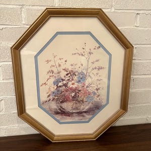 Vintage Home Interior framed floral picture gold tone frame