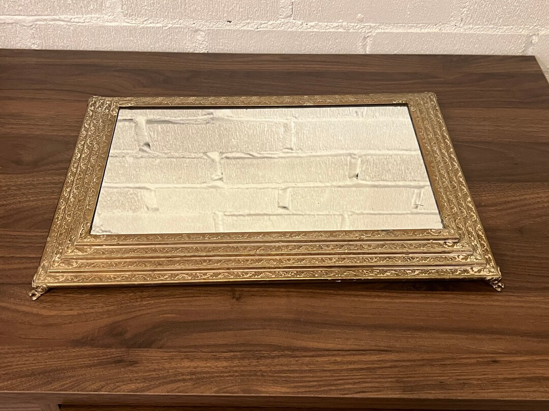 Vintage Dresser Top Vanity Mirror Gold Ornate Retro Brass Etsy