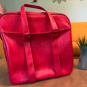 Vintage 1970s Red Samsonite Silhouette Luggage Bag Suitcase Carry on Overnight Strap travel retro image 2