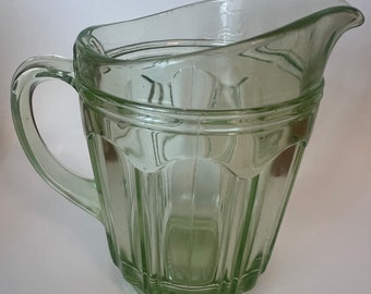 Vintage Uranium Glass  Green Glass Juice Pitcher Depression