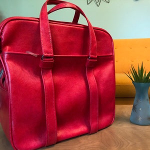 Vintage 1970s Red Samsonite Silhouette Luggage Bag Suitcase Carry on Overnight Strap travel retro image 1