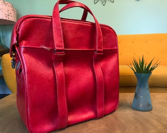 Vintage 1970’s Red Samsonite Silhouette Luggage Bag Suitcase Carry on Overnight Strap travel retro
