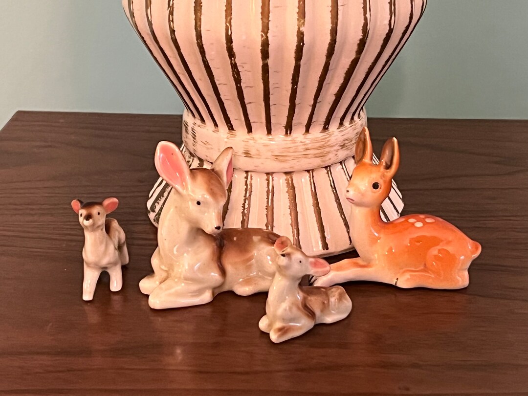 4 Vintage Small Deer Figurines Kitsch Retro Mid Century Decor Etsy