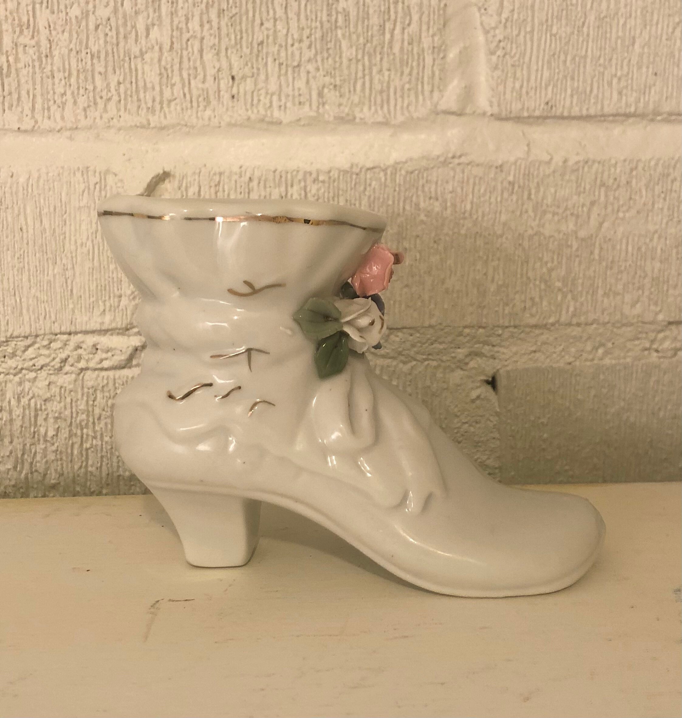 Vintage ceramic shoe bud vase planter boot roses floral design Etsy