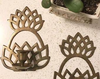 Vintage Brass Pineapple Wall Sconce Candle Holders
