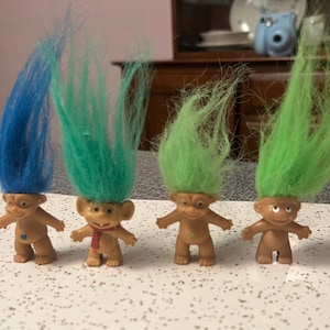 Lot of 4 vintage Troll Doll pencil toppers 1980s blue green hair