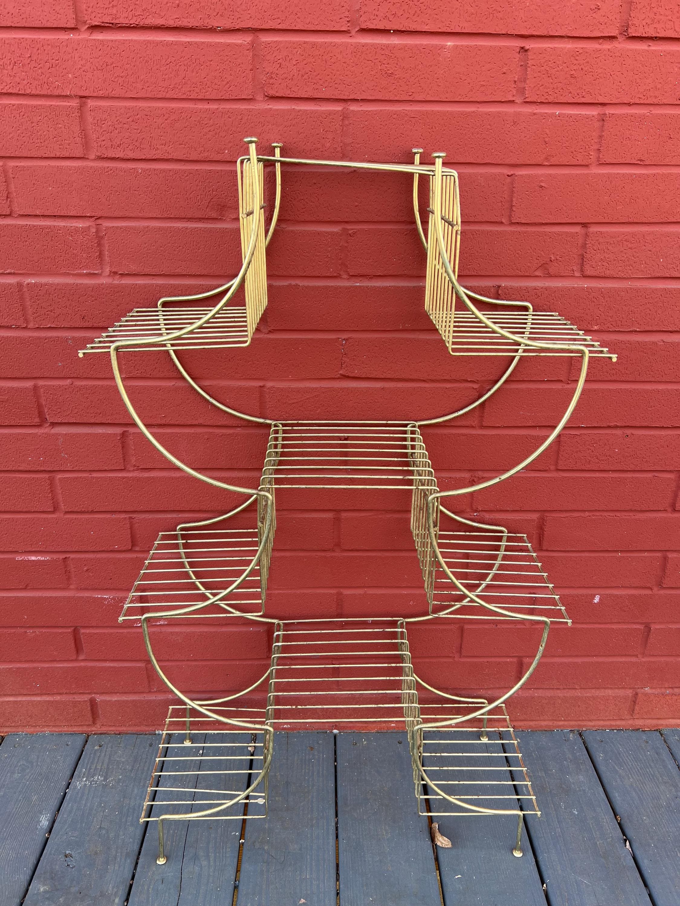 Vintage Mid Century Modern Metal Pagoda Plant Stand Shelf Mod
