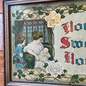 Antique home sweet home framed picture mother child image 5