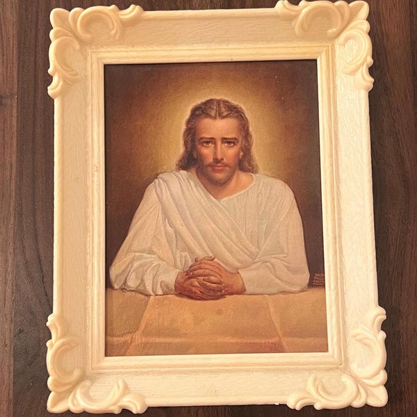 Impresión de decoración de pared enmarcada con la imagen religiosa de Jesús vintage