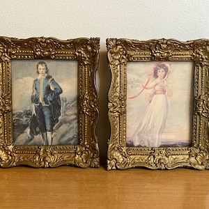 Vintage Burwood Pinkie & Blue Boy wall hanging framed matching set boy girl