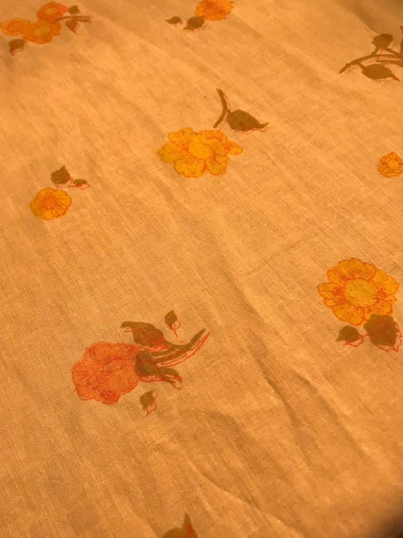 Vintage 1970s Twin Sheet Set Montgomery Ward Yellow Orange Flowers Groovy Bright Flat Fitted