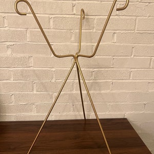 Vintage Mid century modern atomic gold metal plant stand retro mcm for flower pot tripod