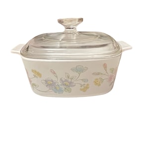 Vintage Corning Pastel Bouquet 1.5 L Casserole A-1 1/2-B with Pyrex Lid Corning Ware