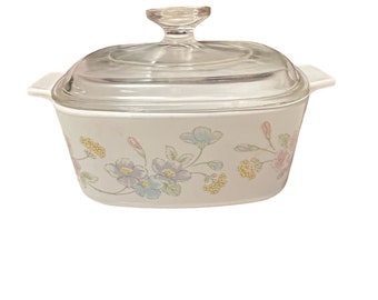 Vintage Corning Pastel Bouquet 1.5 L Casserole A-1 1/2-B with Pyrex Lid Corning Ware