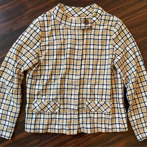 Vintage Ladies Jacket 1960’s gold navy zip up retro clothing small old