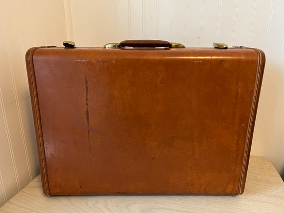 Large Vintage 1960's Samsonite Brown Leather Look Suitcase
