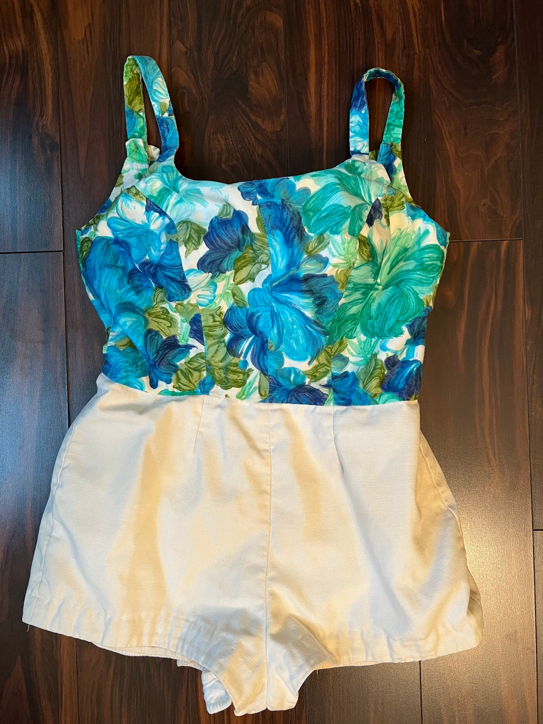 Vintage 50s Jay Hart Blue Floral One Piece Swimwear/Romper 27