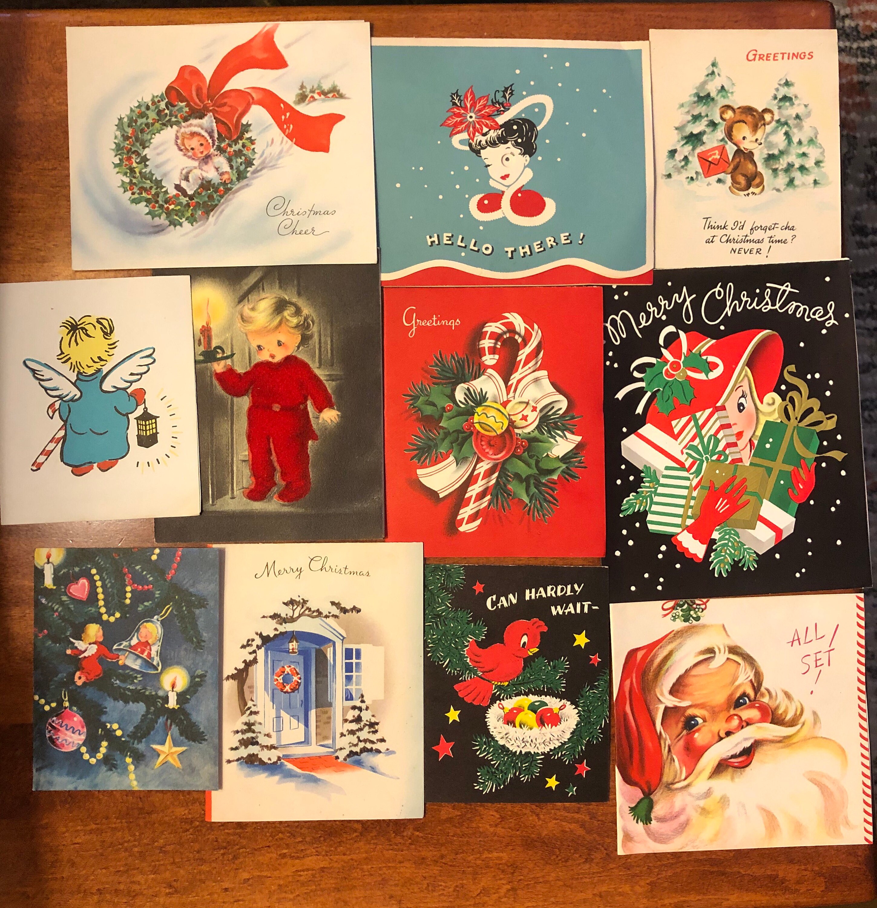 Lot of 11 Vintage 1940s Christmas Cards Used Flocked Santa Kitsch Angel  Hallmark Lady Wreath - Etsy