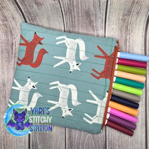 Handmade Quilted Zipper Pouch with Foxes | Cotton Fabric Makeup Bag | Woodland Animal Pencil Case | Cute Fox Gift for Her