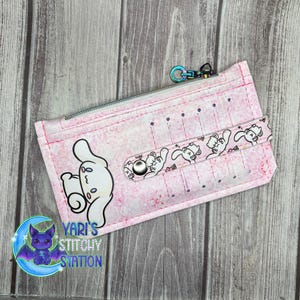 Cute Bunny Minimalist Wallet – Handmade Zipper Wallet with Snap Closure | Kawaii Pink Slim Card Holder | Gift for Teenage Girl | Accessories