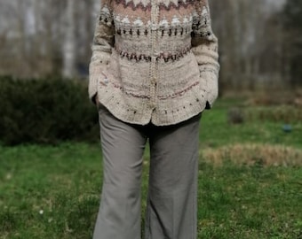 Handgebreide Fair Isle trui, Noorse stijl ontworpen jas/vest, klaar voor verzending.