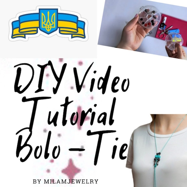DIY Video Tutorial Necklace Bolo Tie with beads, cord and gems from Ukrainian designer MilaMJewelry Instant Download Media File