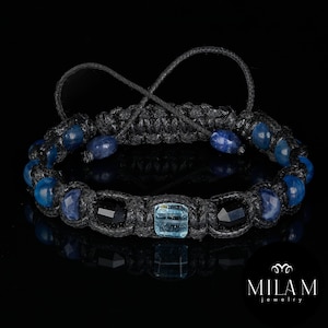 Premium Men&#39;s Bracelet. Blue Topaz, Black Tourmaline, Kyanite and Sodalite. Adjustable Bracelet for Men.