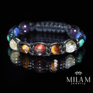 Chakra's armband heren • 7 chakra's armband echte steen • Rood Tijgeroog • Citrien • Groene agaat• Lapis lazuli • Gouden Tijgeroog • Yogaarmband