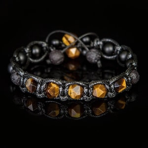 Pulseira de Olho de Tigre para Homens – Proteção, Rocha de Lava, Ônix Preto – Presente Espiritual – Joia de Cura Energética de Aterramento – Contas Foscas